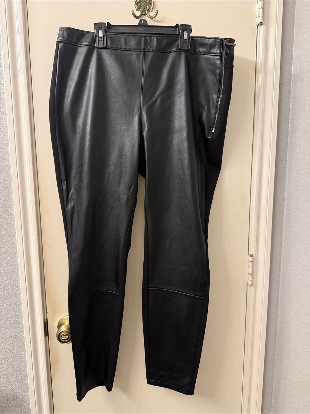 White House Black Market Black Faux Leather High-Rise Ponte Leggings